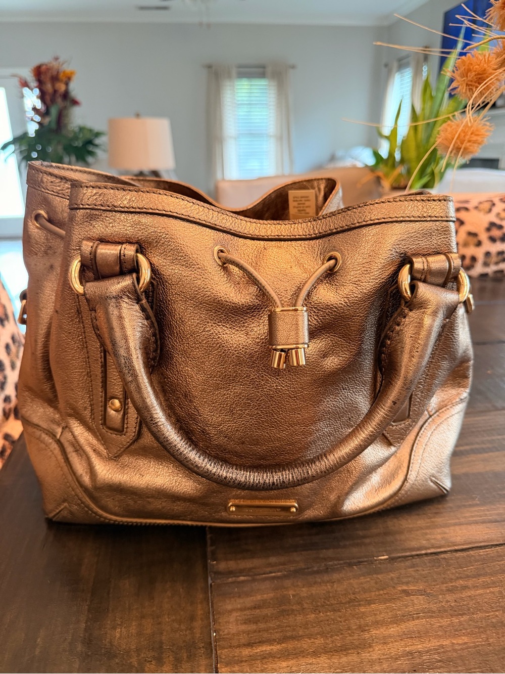 Burberry Metallic Bronze Leather Shoulder Tote